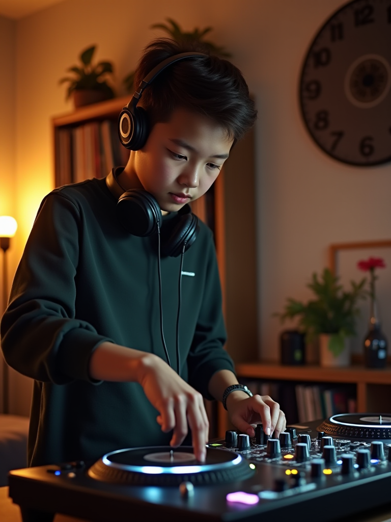 年轻人学习DJ打碟