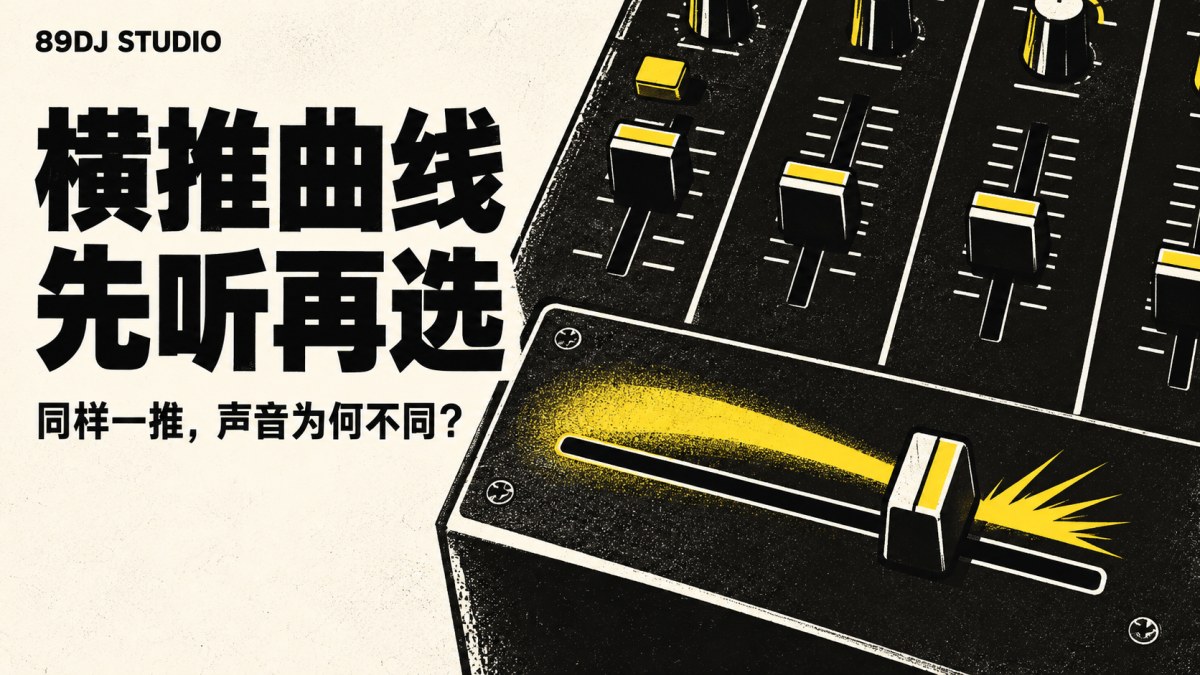 黑白黄风格的混音台横向推子与黄色渐变笔触,展示横推响应主题